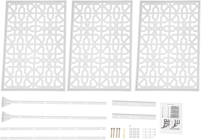 75" H×35" W Decorative Outdoor Privacy Screen with Stand, Outdoor Decor Privacy Fence Screen Metal Fence Panels, Free Standing Metal Divider for Patio Lawn Deck (White-Knot)