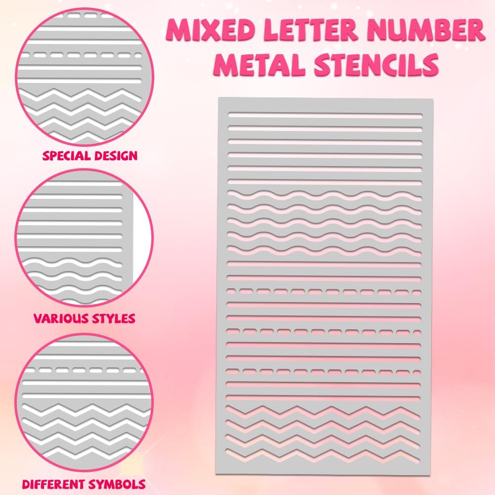 Metal Stencil for Painting - Straight, Wavy, Broken & Dotted Lines - DIY Crafts, Wood, Wall, Scrapbooking, Cookie & Furniture Decor - 4''*7''