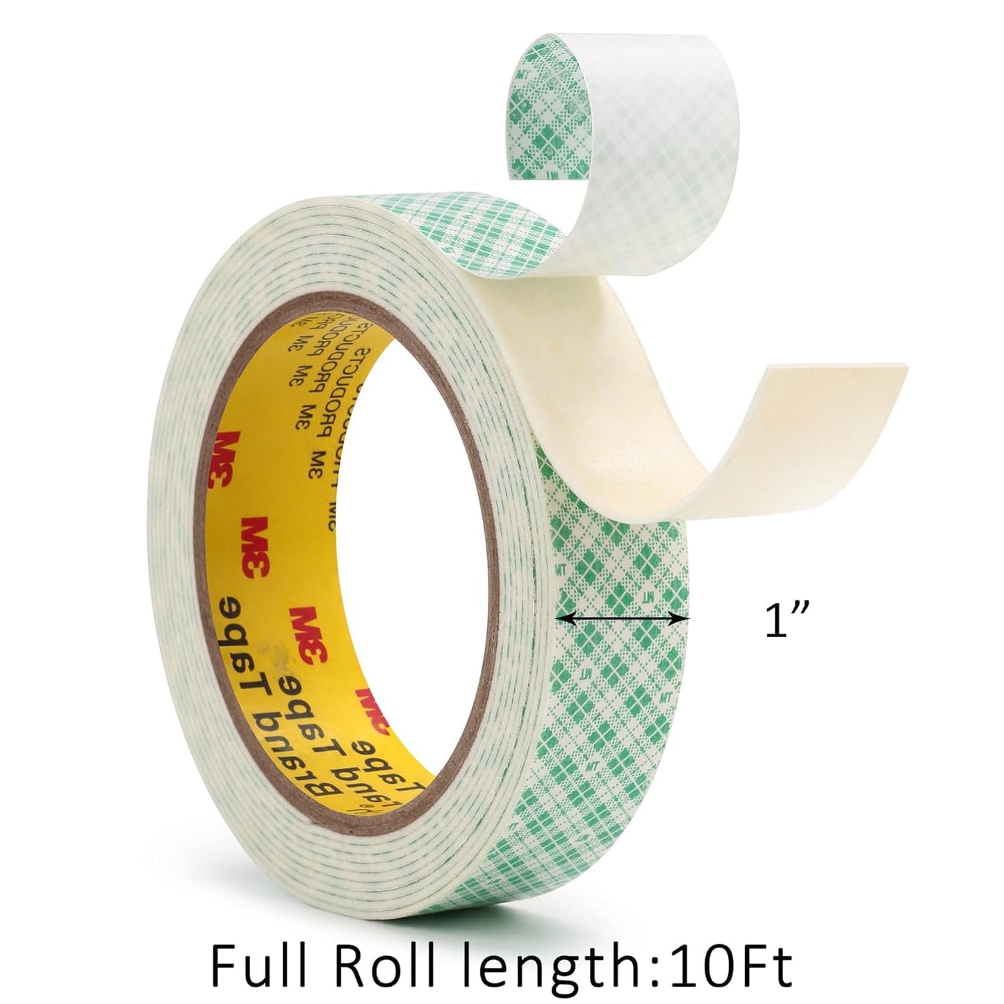 3M Double Sided Foam Tape 1" x 10Ft 1 Pack White Double Coated Urethane Adhesion Polyurethane Tape Color White for Bonding Attaching Mounting