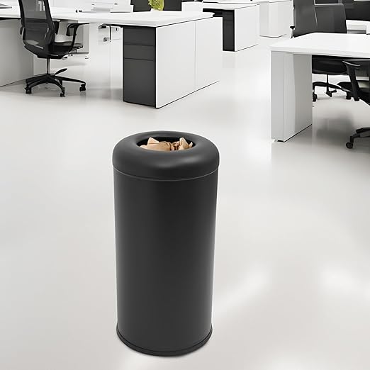 15.5 Gallon Commercial Trash Can, Round Open Top Waste Bin for Indoor and Outdoor, Stainless Steel Trash Bin with Lid, Durable Metal Garbage Can for Restaurant, Kitchen, Office, Black