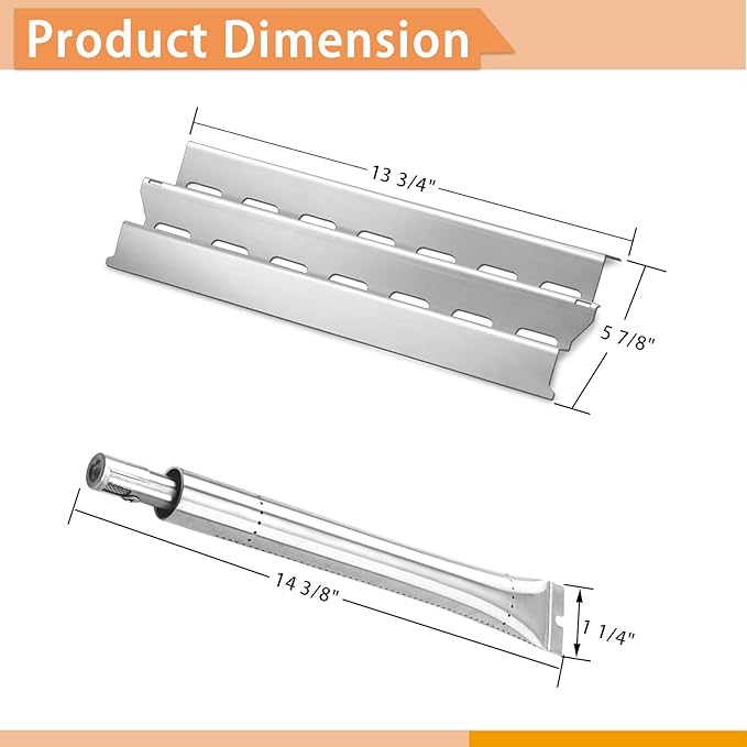 Grill Replacement Parts for Broil King Signet 320, 9468-54, 9865-54, 9468-54, 9468-84, Signet 20, Signet 70, Signet 90, 3 Pack Heat Plates and Burner Tube, 2 Pack Grill Grates, Stainless Steel