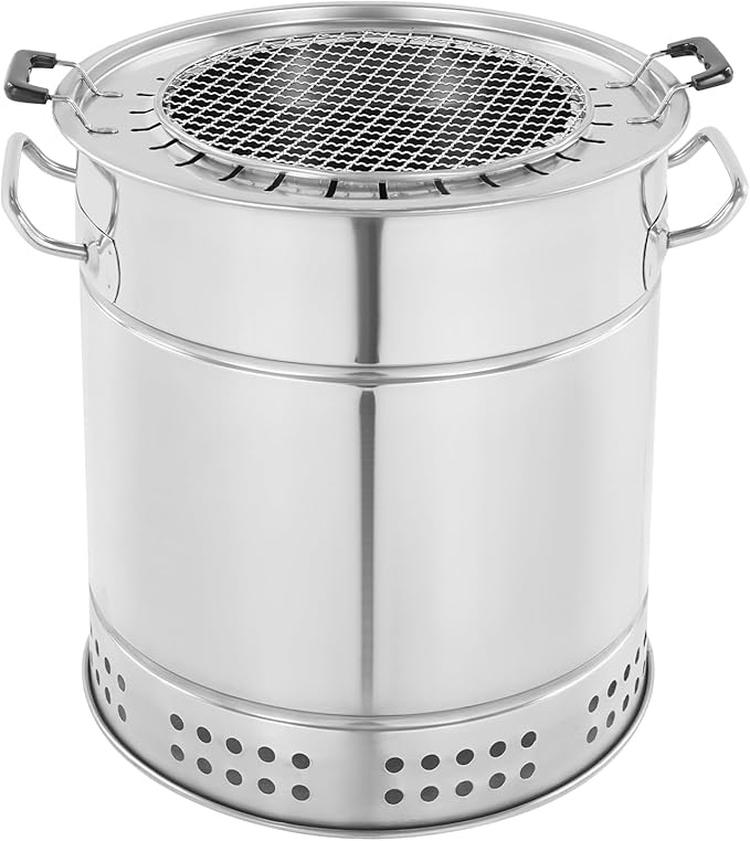 Barbecue Charcoal Barrel Grill, 28 Skewers Portable Stainless Charcoal BBQ Grill Barrel 360° Smokeless Outdoor Barbecues, Surround Charcoals Kebab Grills for Camping, Picnics, Party