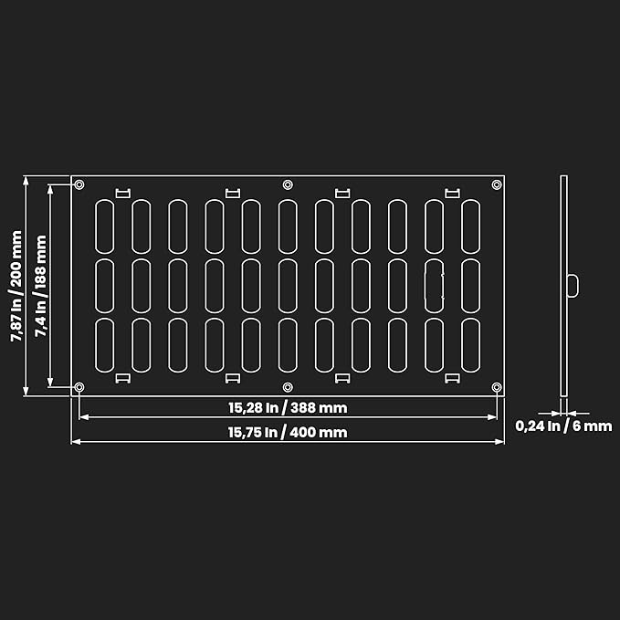 Repa Market 16" x 8" Inch (Outer Dimensions) Black Adjustable Air Vent Cover - Galvanized Steel HVAC AC Vent Cover Register - Wall, Ceiling Vent Covers, Toe Kick Vent Cover - Return, Intake Air Grille