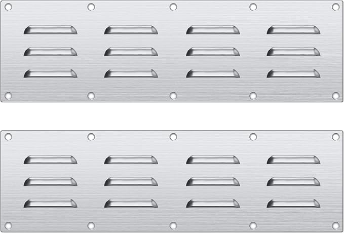 4 Pack Stainless Steel Venting Panel for BBQ Grill Accessory, 15x4.5 Inch (12-Slots), 304 Grade Metal Vent Cover for Masonry Fire Pits & Outdoor Kitchens, Weather Resistant, 15" by 4-1/2"