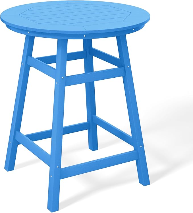 Costaelm Patio Bistro Table, 37" Counter Height Round Patio Cocktail Bar Table with Umbrella Hole, Outdoor Bistro Dining Pub Table for Front Porch Deck Backyard Garden, Pacific Blue