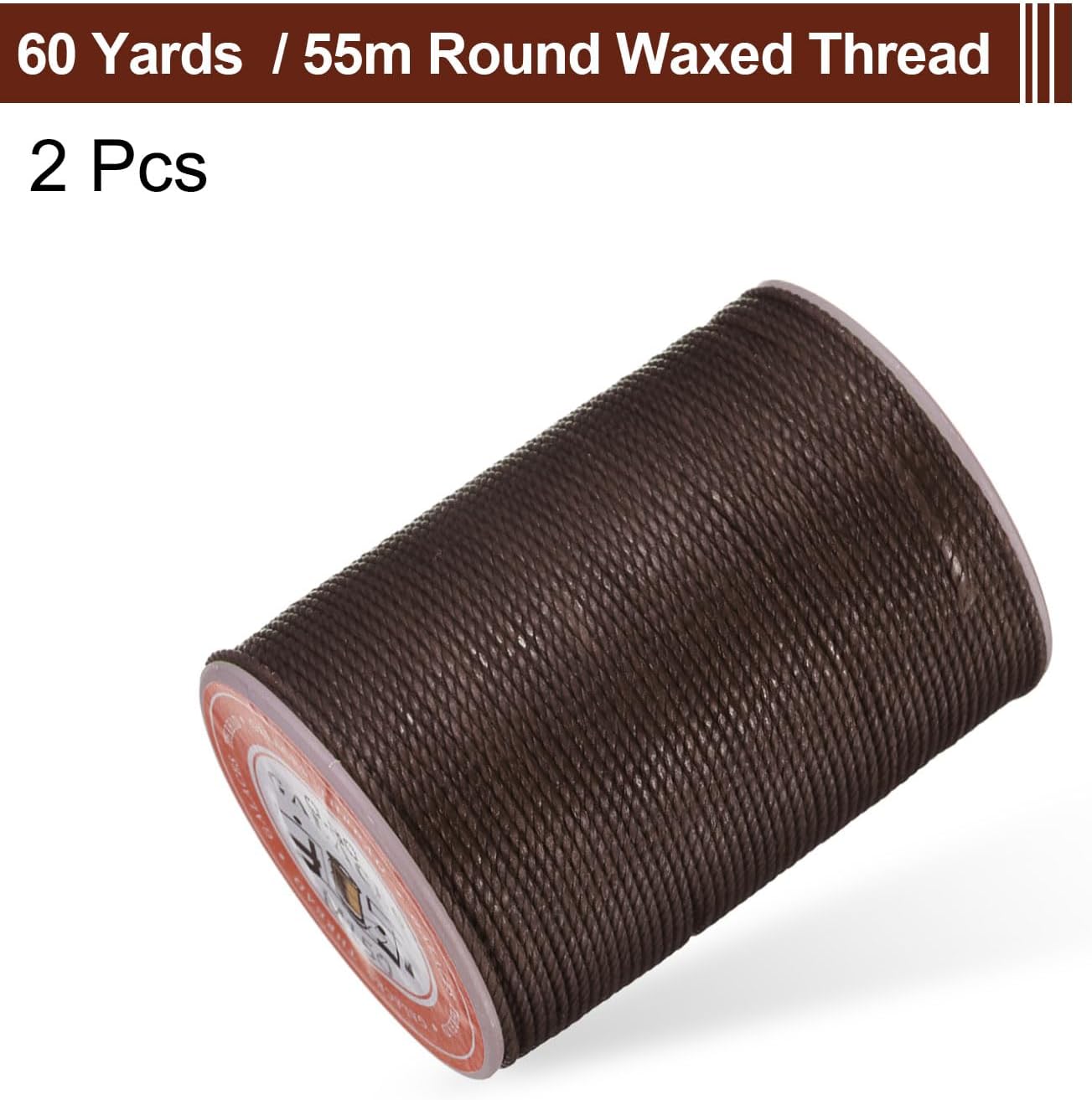 uxcell Round Leather Sewing Waxed Thread, 55m / 60 Yards Polyester Wax String, 0.80mm Wax Stitching Cord for Leather Crafts, Bookbinding, Bracelets Braided, Coffee, 2pcs