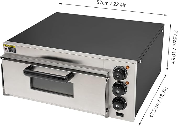 20L Commercial Electric Pizza Oven Countertop Pizza Oven, Single Deck Layer Stainless Steel Pizza Oven with Stone and Gloves, Adjust The Heat 122-662°F and Time 0-30min