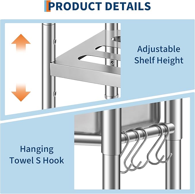 Stainless Steel Utility Sink, Free Standing Single Bowl Kitchen Sink, Adjustable Leg Height, w/Faucet,Hot and Cold Water Pipes,Commercial Laundry Tub,Hook,Storage Shelf for Indoor Outdoor Farmhouse