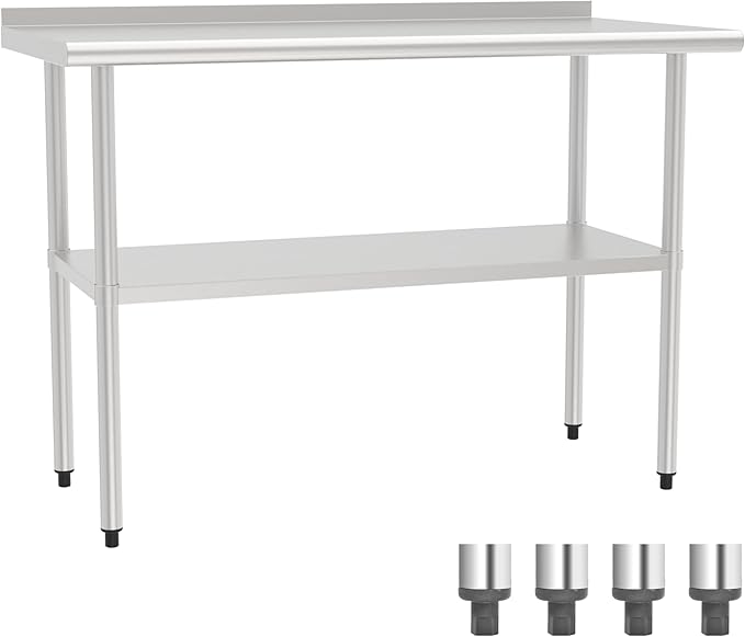 Stainless Steel Table (Backboard Table+Adjustable Legs, 24 x 48 Inch)