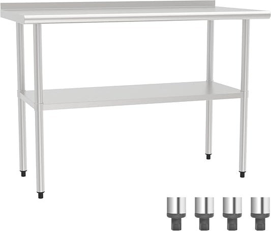 Stainless Steel Table (Backboard Table+Adjustable Legs, 24 x 48 Inch)
