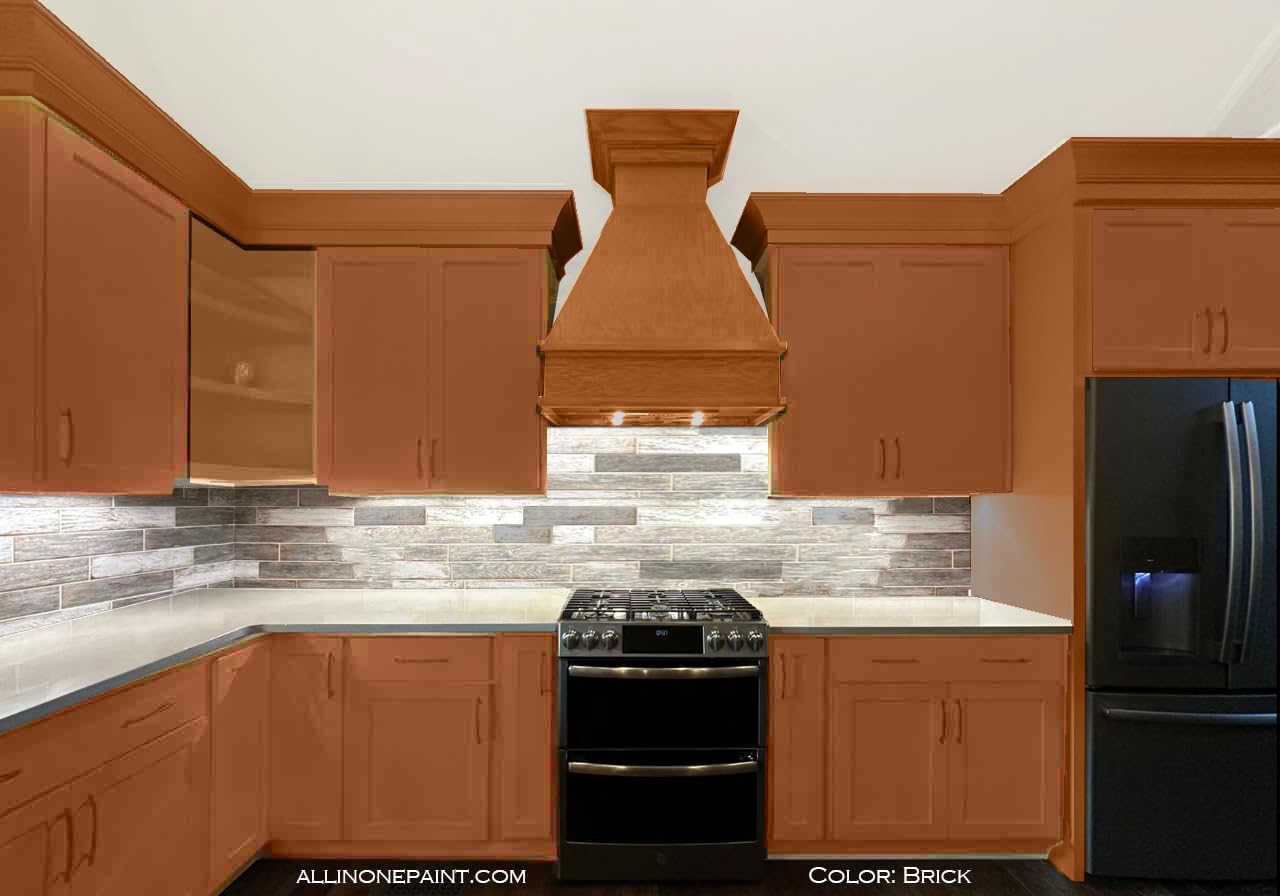 ALL-IN-ONE Paint, Durable cabinet and furniture paint. Built in primer and top coat, no sanding needed. Includes our 30 featured color card - Brick (burnt cinnamon), Gallon