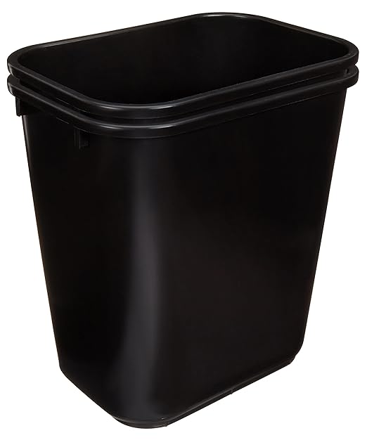 Amazon Basics Trash Can, Rectangular Commercial Office Wastebasket, 7 Gallon (Pack of 2), Black