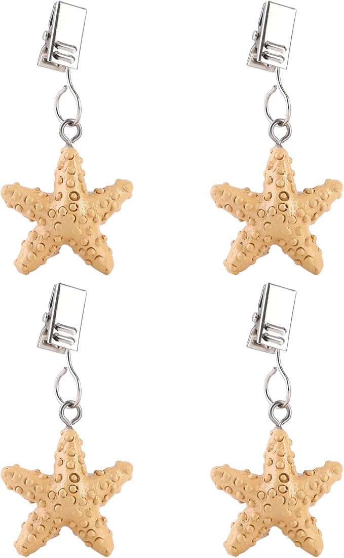 TwoFish Home Set of 4 Yellow Starfish Resin Tablecloth Weights Clips Yellow Starfish Handicraft Tablecloth Clamps Pack of 4