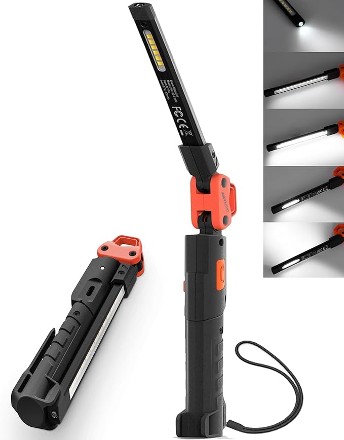 Rechargeable Work Light, 400LM Mechanic Work Light, Magnetic Flashlight with 230° Rotate and Hook Led Work Lights for Car Repairing, Emergency, Grill, Outdoor Work (1 Pack)