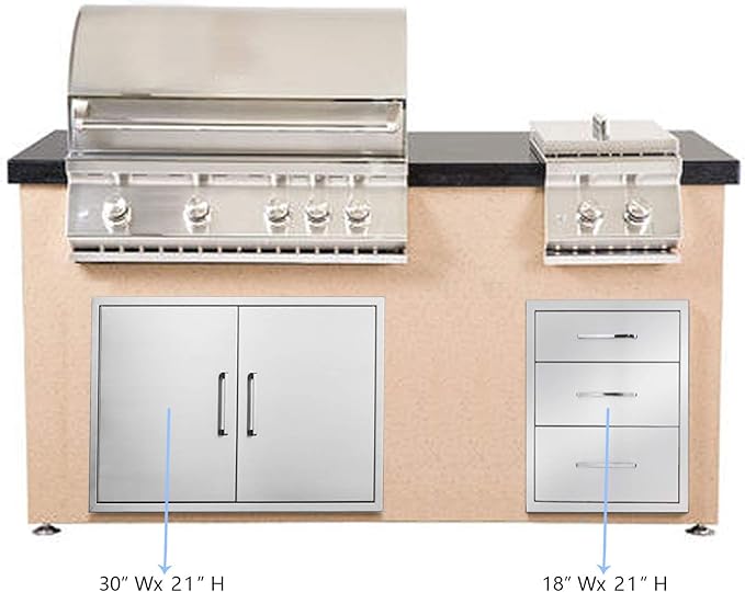 Outdoor Kitchen Drawers Stainless Steel 3-Drawer BBQ Drawer 18" W x 21" H x 23" D Enclosed Built-in Drawer Flush Mount for Outdoor Kitchens & BBQ Islands
