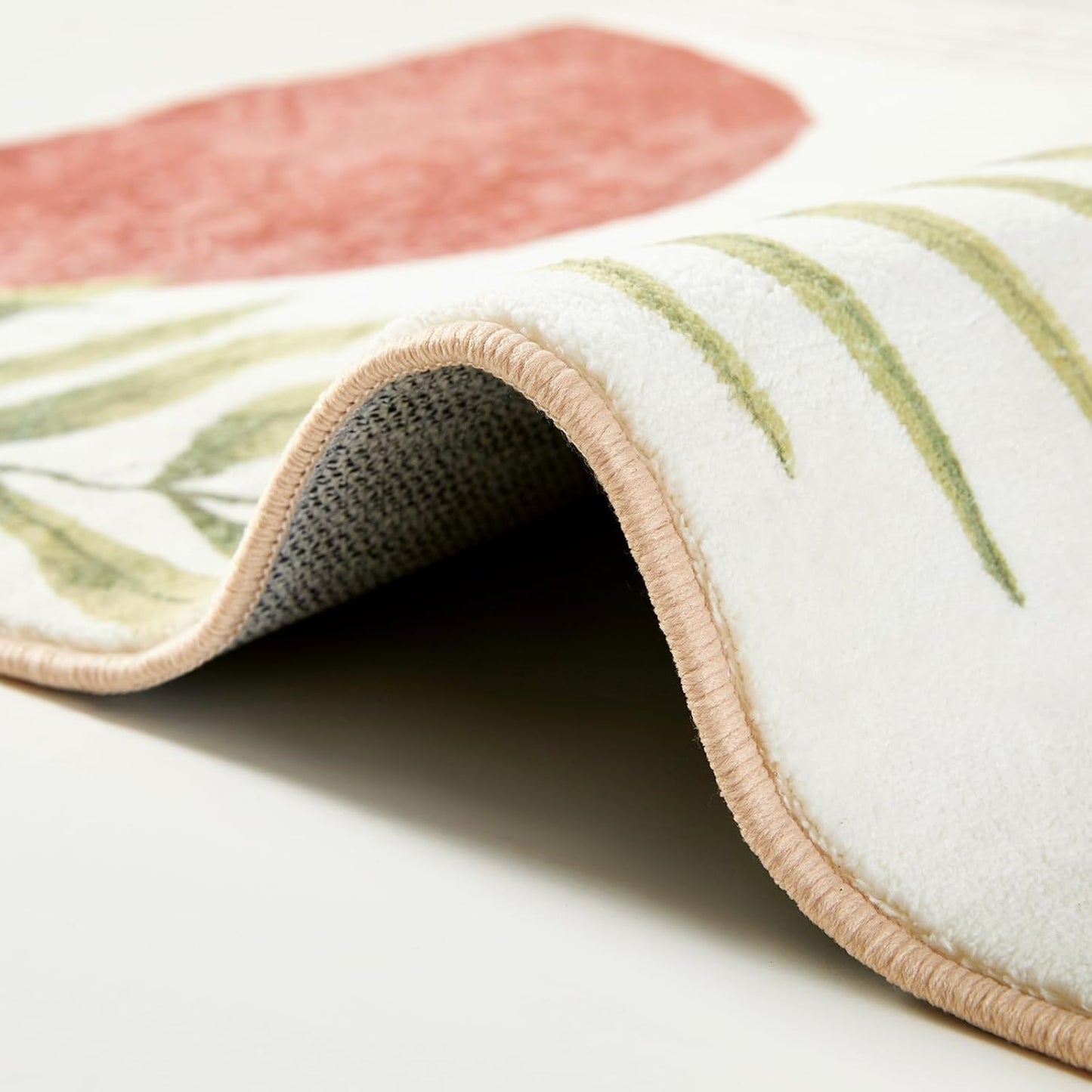 RoomTalks Boho Cute Bathroom Rugs Bath Mat Non Slip Washable, Modern Abstract Geometric Shape with Tropical Leaves 2x3 Small Area Rug for Bedroom Kitchen, Neutral Contemporary Retro Indoor Entry Rug