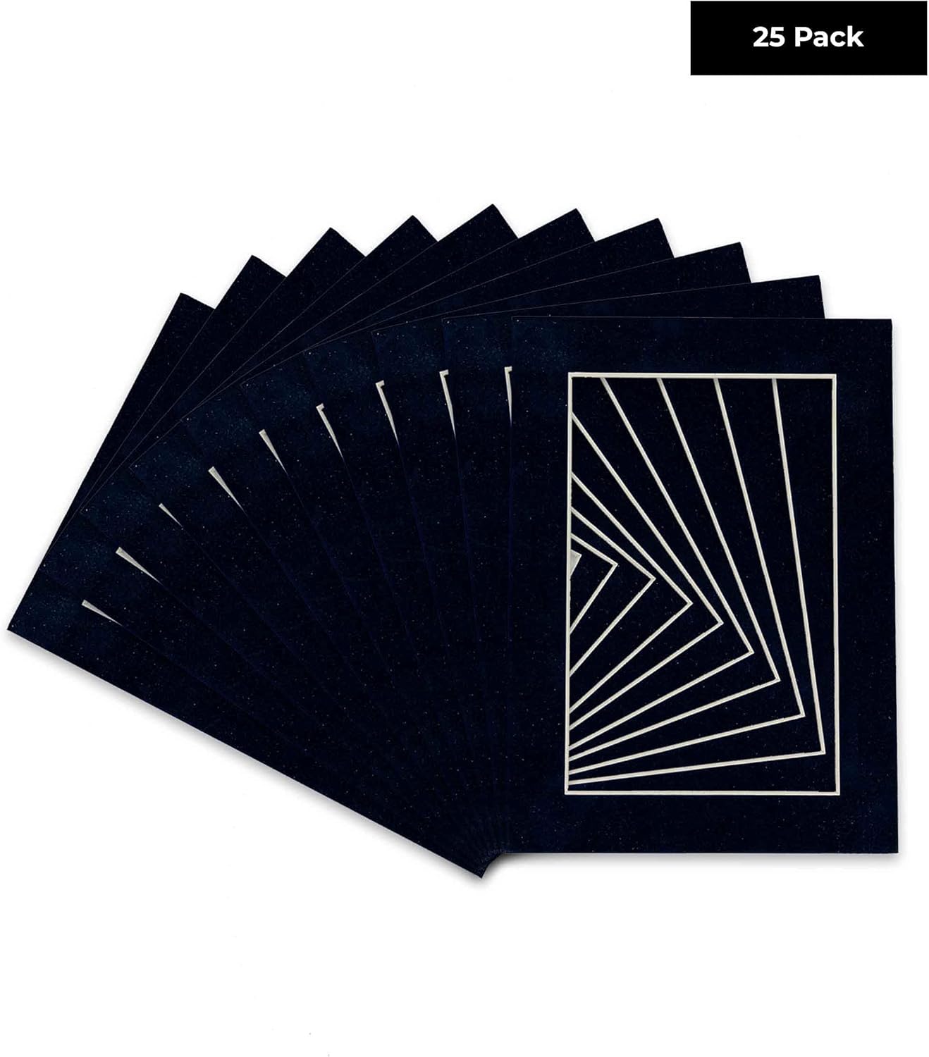 Pack of 25 Acid Free 11x14 Mats Bevel Cut for 8.5x11 Photos - Navy Suede Precut Matboards With Backing Boards and Clear Photo Mat Bags For Pictures, Photos, Framing - 4-ply Thickness