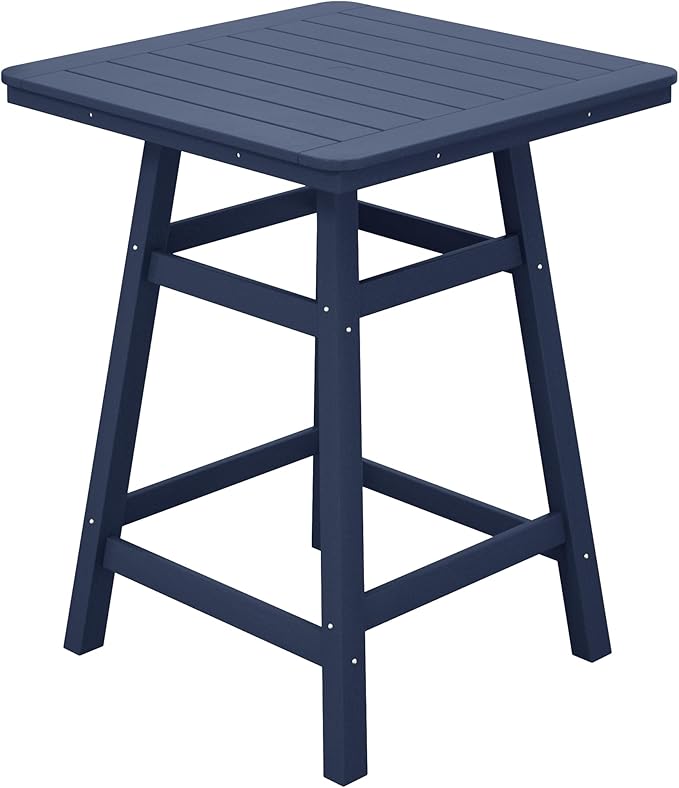 Costaelm Outdoor Bar Table, 37" Counter Height Square Patio Cocktail Bar Table with Umbrella Hole, Patio Bistro Dining Pub Table for Front Porch Deck Backyard Garden, Navy Blue