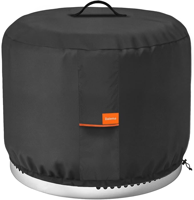 Round Fire Pit Cover,Outdoor 600D Heavy Duty Waterproof Tear-Resistant Yukon 27 Inch Firepit Covers,Patio Weatherproof Fire Table Cover for Solo Stove Yukon,Black.