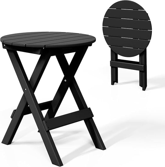 Costaelm Paradise HDPE Outdoor 24.5 Inch Round Portable Folding Patio Dining Table, Black