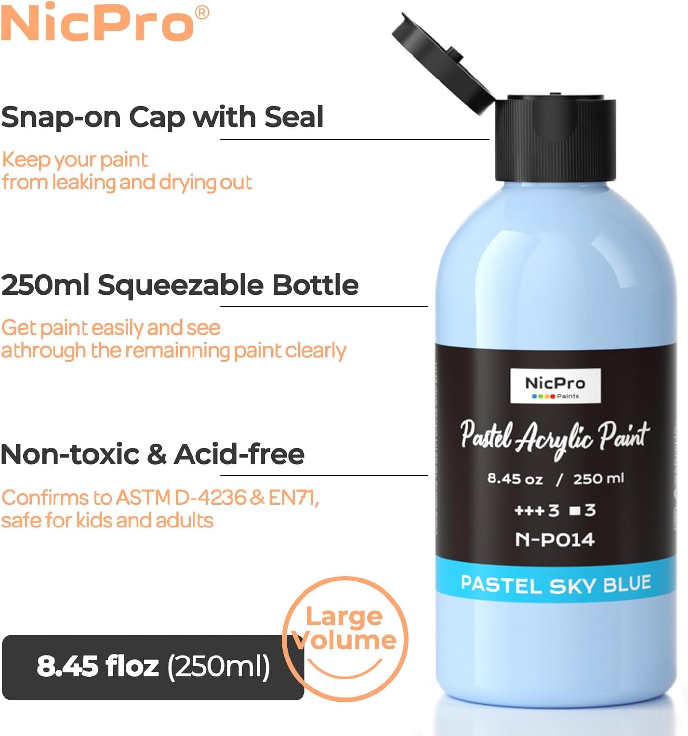 Nicpro 20 Colors Pastel Acrylic Paint Set (8.45 oz, 250 ml), Large Bulk Pastel Acrylic Paint, Non Toxic Art Painting Supplies for Canvas, Rock, Wood, Fabric, Ceramic, Craft, with Knife Color Wheel