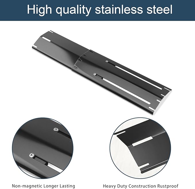 Universal replacement heavy duty adjustable heat plate shield,Burner cover,Flavorizer bar,heat Tent,Flamer tamer for gas grill models,Extends from 11.75"up to 21"L (Porcelain Steel, 5 Pack)