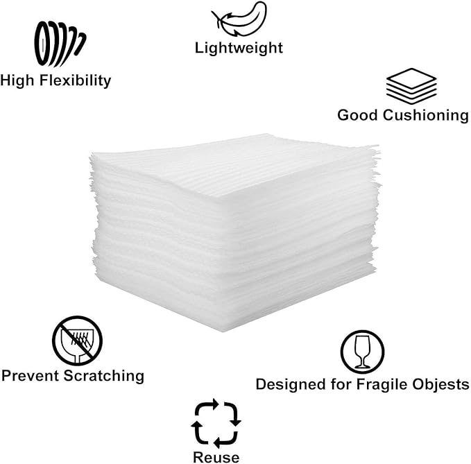 100-Count Cushion Foam Sheets 12 x 12 inch Foam Wrap Sheets Packing Cushioning Supplies for Moving, Packing Foam Sheets Safely Wrap Dishes, China, Glasses, Plates and Fragile Items By STARVAST
