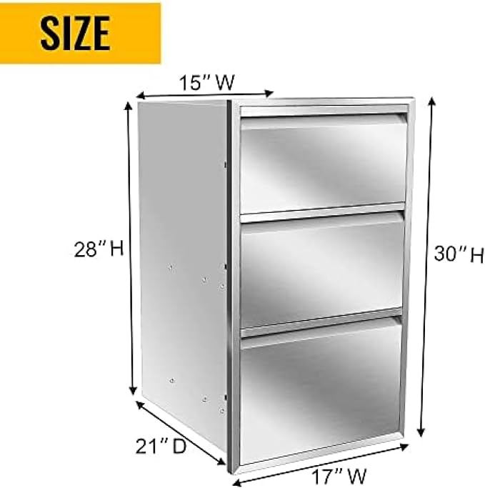 Pull Out Trash Drawer, Lower Sliding Rails Stainless Steel Roll Out Trash Bin Pull Out Tray With Handle For Outdoor Kitchen BBQ Island Grill Station,Three Drawers