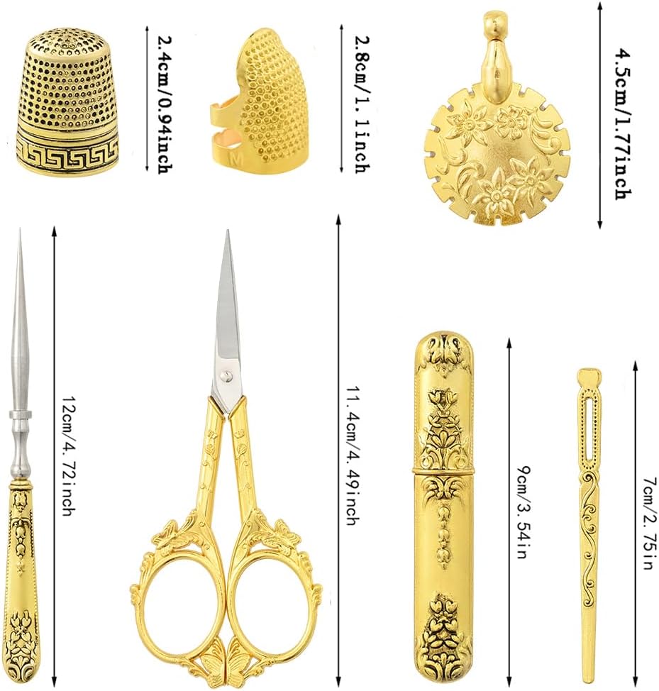 Vintage Embroidery Scissors Set, European Style Stainless Steel Sewing Tools for Sewing, Craft, Art Work, Needlework, Gold