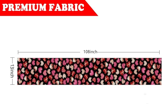 Valentines Day Decorations Table Runner Love Hearts Black Kitchen Dining Table Decor Holiday Anniversary Indoor Outdoor Party Suppies 108×13 Inch