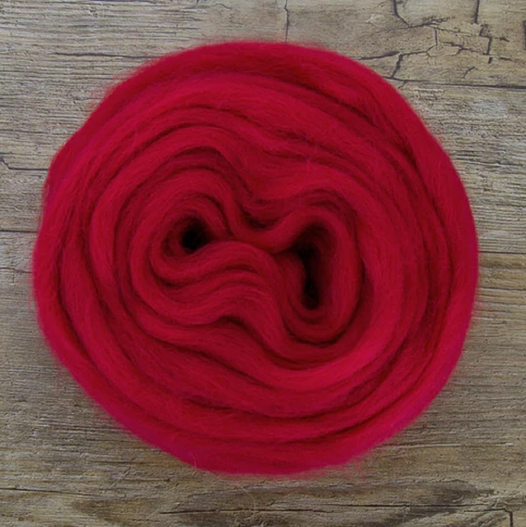Revolution Fibers Dyed Corriedale Wool | 8 Ounces of Premium Combed Wool Top | 26 Micron, 100% Pure Corriedale Wool Roving, Ethically Sourced (Scarlet Red)