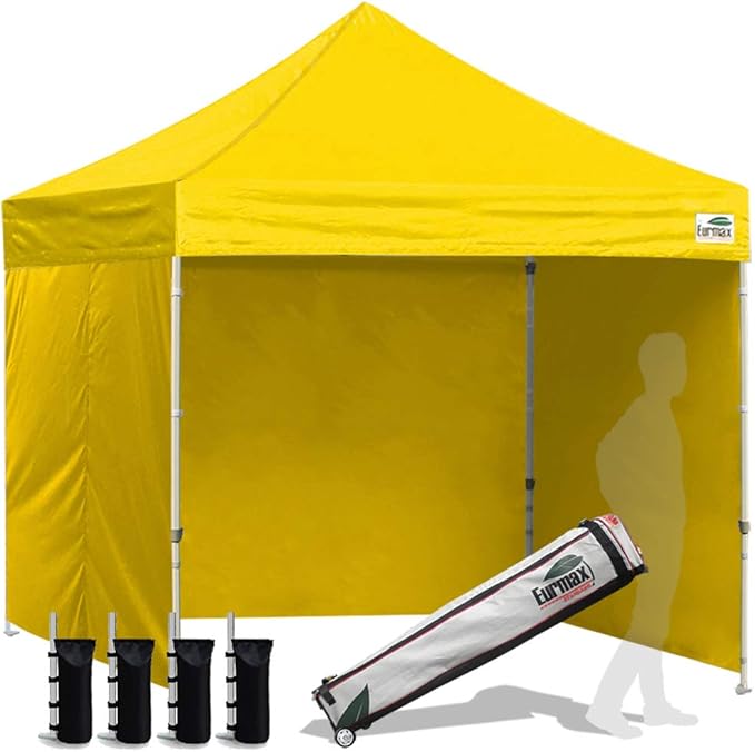 Eurmax USA 8'x8' Pop-up Canopy Tent Commercial Instant Canopies with 4 Removable Zipper End Side Walls and Roller Bag, Bonus 4 SandBags(Yellow)