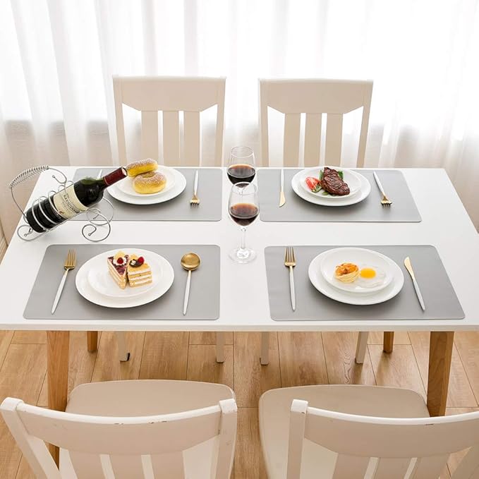 DOLOPL Faux Leather Placemats Set of 6, Wipeable Heat Resistant Table mats - Anti Slip Table Place Mats, Modern Washable Outdoor Placemats for Kitchen Dining Room Table Decorations, Light Gray