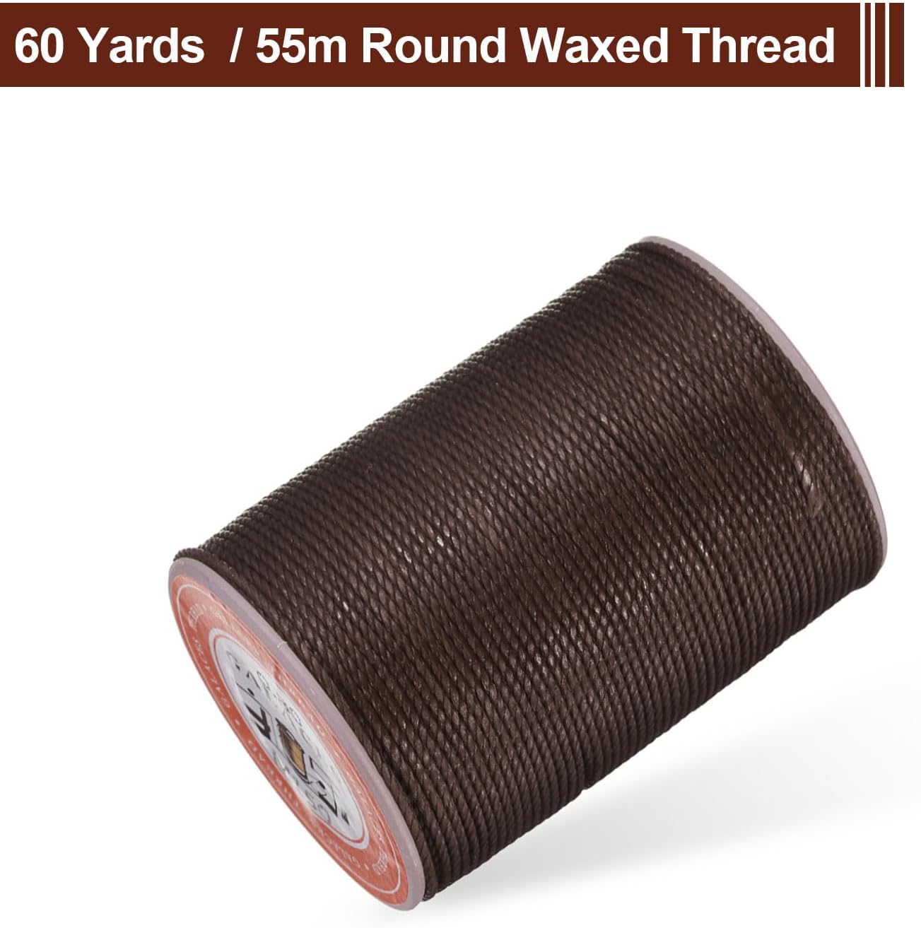 uxcell Round Leather Sewing Waxed Thread, 55m / 60 Yards Wax Polyester String, 0.8mm Waxed Stitching Cord for Leather Crafts, Bookbinding, Bracelets Braided, Coffee Brown