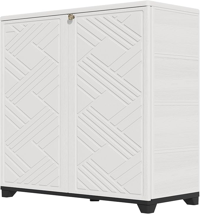 HOMSPARK Indoor/Outdoor Storage Cabinet with Doors, 34”x15”x34” HDPE Plastic Storage Box for Bedroom, Bathroom, Living Room, Balcony, Multi-Purpose for Daily Tools, White