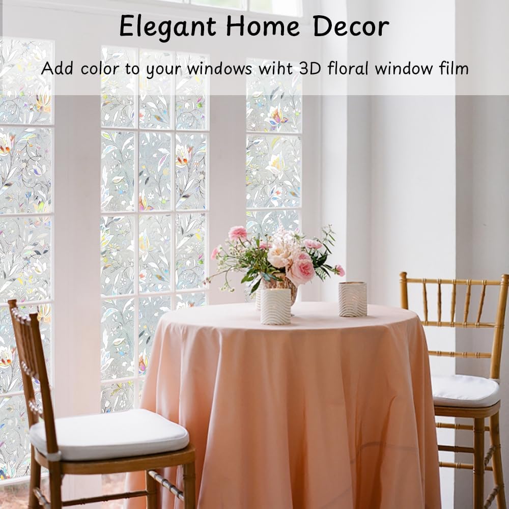 NINETREX Window Privacy Film,3D Stained Glass Window Film,Decorative Window Covering Sun Blocking Vinyl Static Cling Anti-UV Heat Control for Home Decor,Tulip 35.4 x 78.7inch