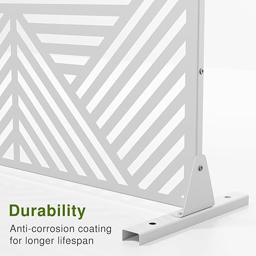 Casaphoria 72" H x 47" W Metal Outdoor Privacy Screen, Freestanding Decorative Divider for Patio, Deck, Balcony, and Garden with Stable Base, White Zodiac