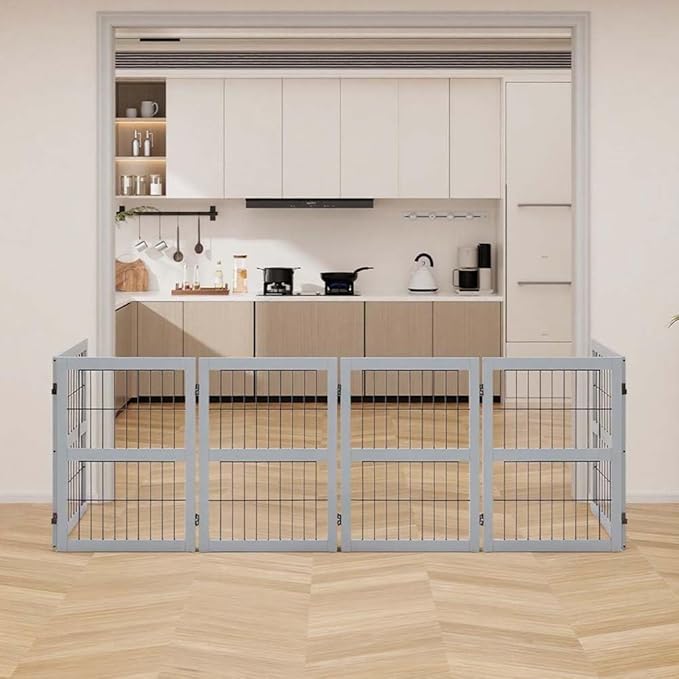 unipaws 132" Extra Wide Dog Gate, 31.5” Height Free Standing Tall Pet Fence, Foldable Cat Barriers for Home, Doorway, Stairs, Indoor Use, Grey