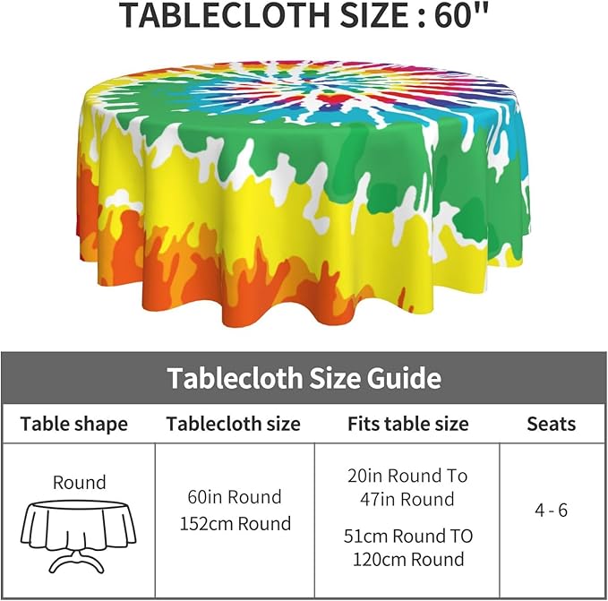 Tie-dye Round Tablecloth - Tie dye Round Tablecloth 60 Inch Waterproof Rustic Table Cloth Fabric Farmhouse Stripe Decorative for Picnic Party Holiday Home Indoor Outdoor