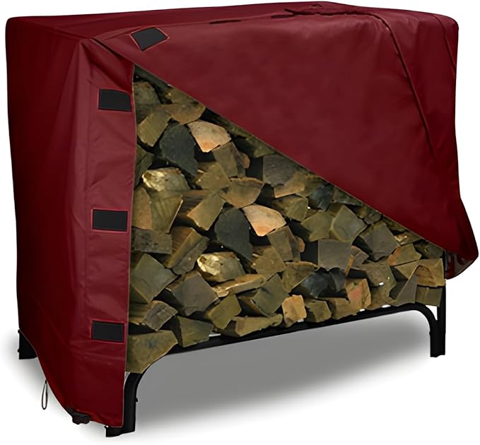 Eevelle Patio Log Rack Cover Made with Marinex Marine Grade Fabric - Waterproof - Durable Firewood Storage Large Log Rack Covers - Weather Protection - (42" H x 48" L x 24" D, Burgundy)