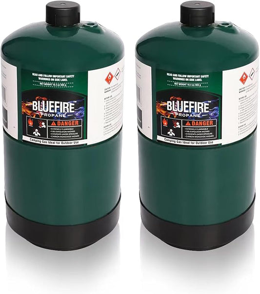 BLUEFIRE(2) 16.4 oz 1Lb Propane tank Replacement Fuel Camping Gas Cylinder Pack of 2 All Purpose Portable Canister mini Propane Gas Tank for Camping Stove Outdoor Backpack Burner Heater Cooking Torch