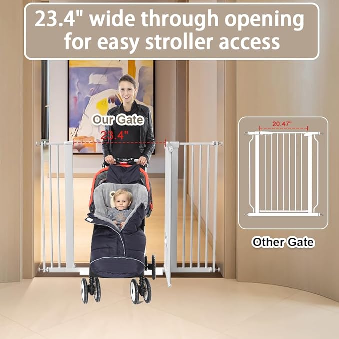 40.55" Tall 1.37" Ultra Narrow Spacing 30.12-45.87" Wide Dogs Pets Baby Gate with Cat Door for Doorway Safety Proof Indoor Puppy Pressure Mounted No Drill Black Metal Hallway