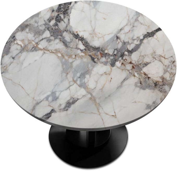 Natural Marble Texture Round Table Cloth Cover, Elastic Edge Waterproof Wipeable Tablecloths 45"-56" Polyester Tablecloth for Party Restaurant Banquet Holiday Camping Outdoor Picnic