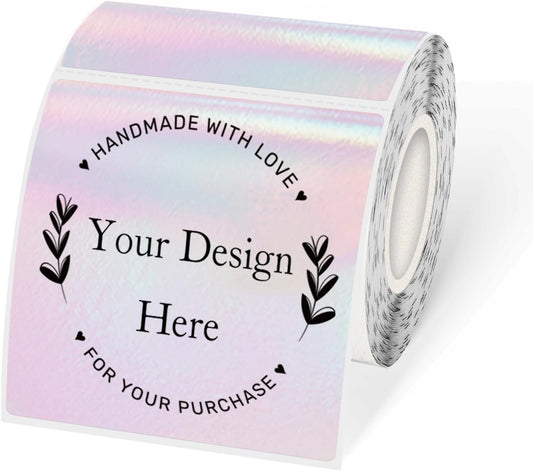 Transparent Square Thermal Label Stickers 3" x 3", Clear Direct Thermal Stickers Labels, Self-Adhesive Thermals Label for Small Business-Transparent Pink