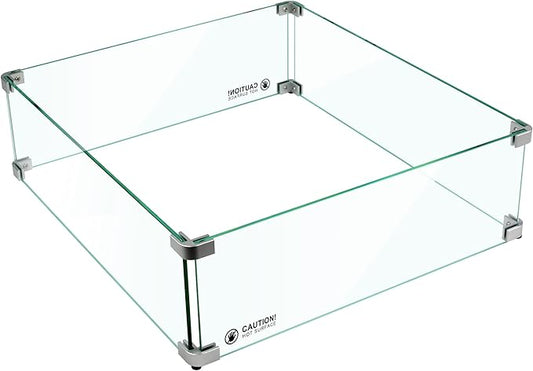 Holy Fire 23.5" L x 23.5" x 6" Square Fire Pit Glass Wind Guard Clear Tempered Glass Flame Protective Pane Wind Resistant - Fits 18” Square Fire Pit Burner Pan