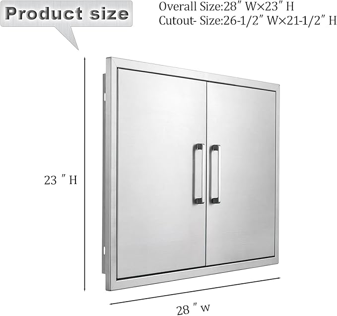 Outdoor Kitchen Door, 28" W23 H Kitchen Access Door, Stainless Steel BBQ Double Doors, Available for Outdoor Kitchen Island