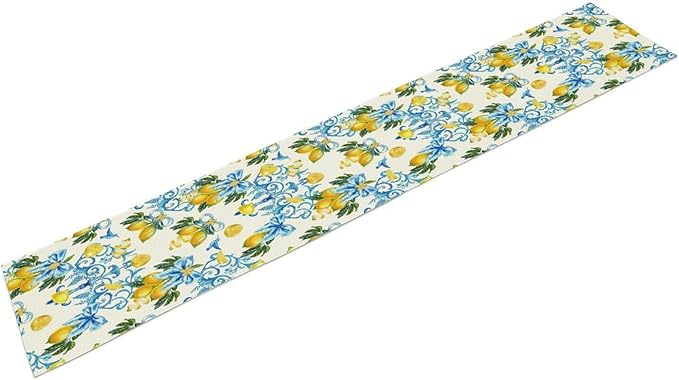 Lemon Table Runner, Summer Hummingbirds Flower Bows Print Table Runner for Farmhouse Coffee Home Kitchen Dining Outdoor Party 13x70in