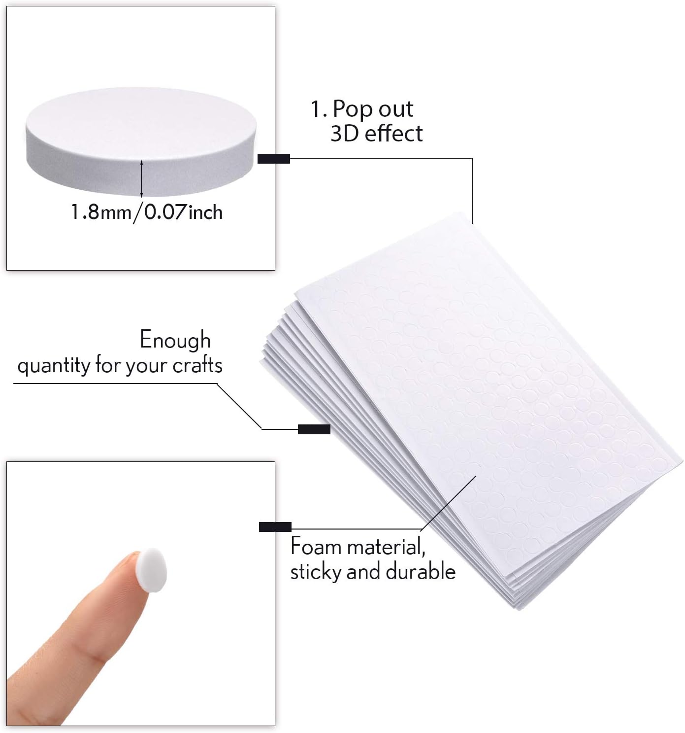 Outus 2400 Pieces Foam Dots Dual-Adhesive 3D Foam Tapes Pop Dots Adhesive Mount for Craft DIY Art or Office Supplies, 12 Sheets, Round (0.4 Inch)