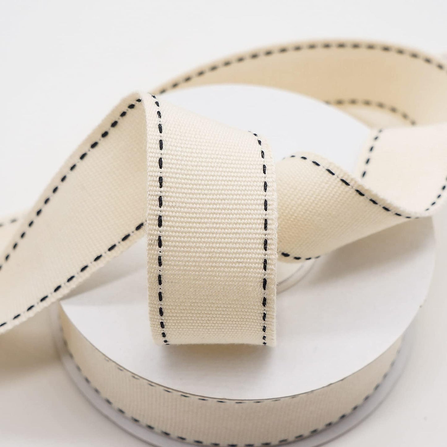 CT CRAFT LLC Ivory Cotton Black Stitched Ribbon 7/8" x 10 Yards for Home Décor Gift Present Wrapping DIY Crafts Birthday Wedding Bouquet Christmas