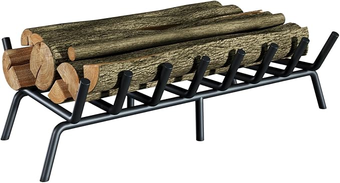 30-Inch Fireplace Grate, Heavy Duty 8-Bar Log Rack Holder Made of Solid Round Steel for Indoor/Outdoor Fire Pits, Wood Stoves & Kindling Tools